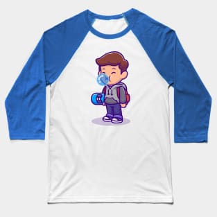 Cute Skater Boy Blowing Candy Bubble Baseball T-Shirt